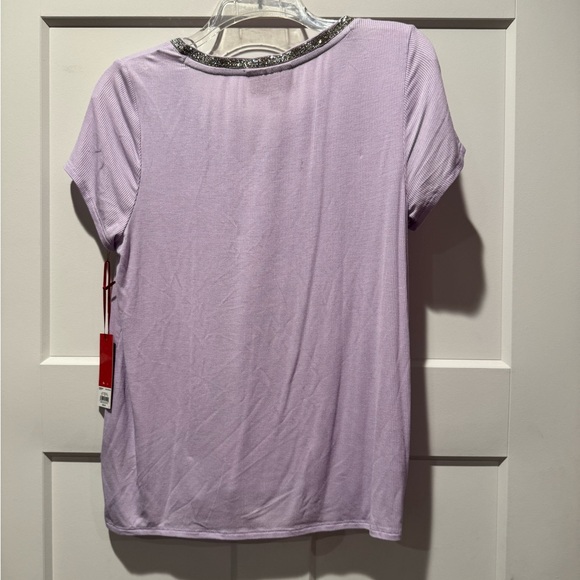 NWT Jennifer Lopez Light Purple Embellished V-Neck Ribbed Tee - Picture 7 of 7